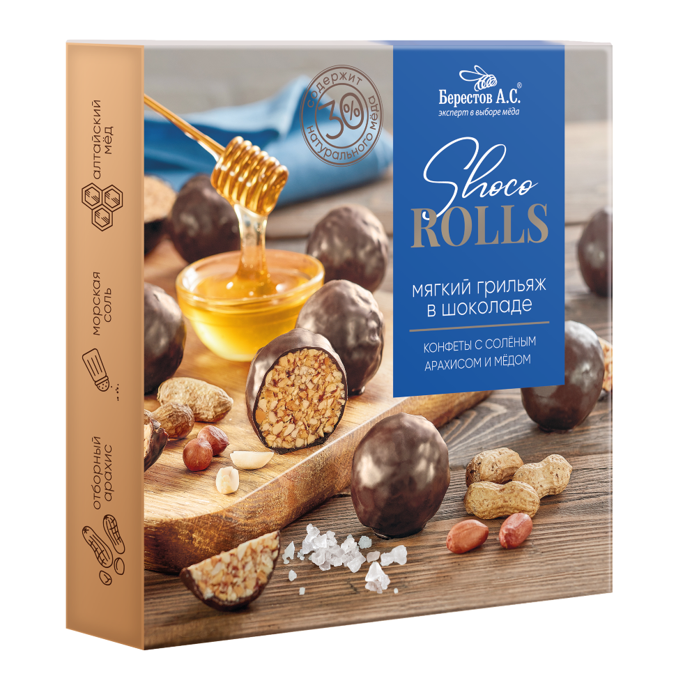  Берестов Shoco Rolls конфеты с арахисом, солью и медом, 135г   в Краснокамске